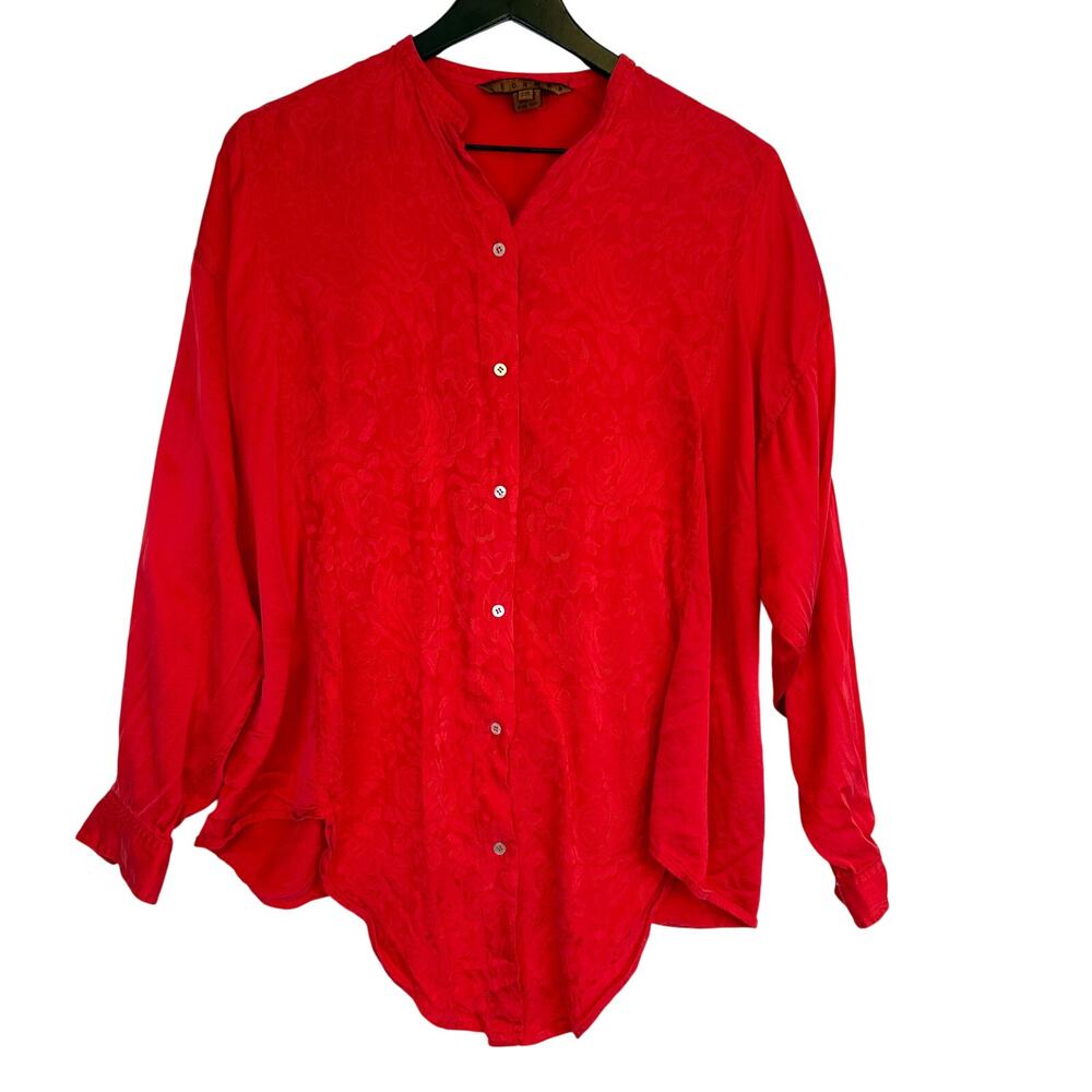 Leon Max 100% Silk Etched Red Button Up Blouse - One Size OS